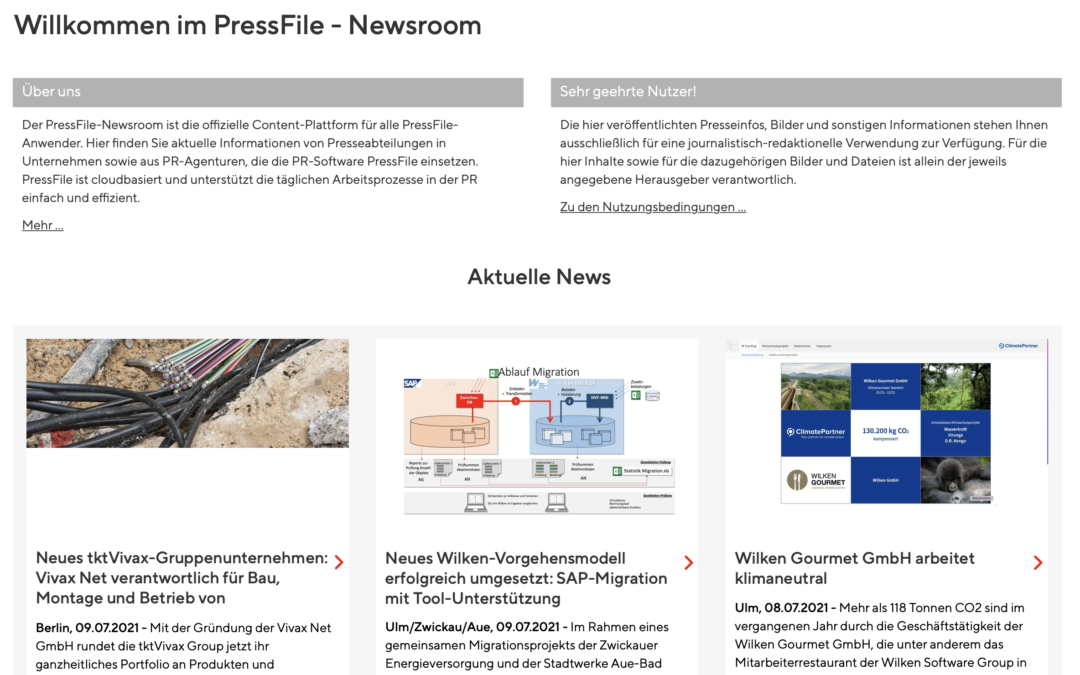 PressFile Newsroom: übersichtlich und strukturierte Informationen